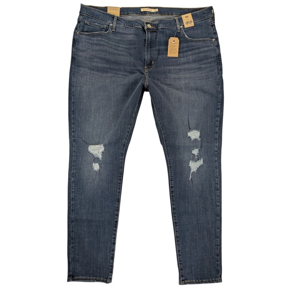 NWT Levi Strauss 721 Jeans Women 24 High Rise Skinny Distress Blue Denim Classic - Picture 2 of 12
